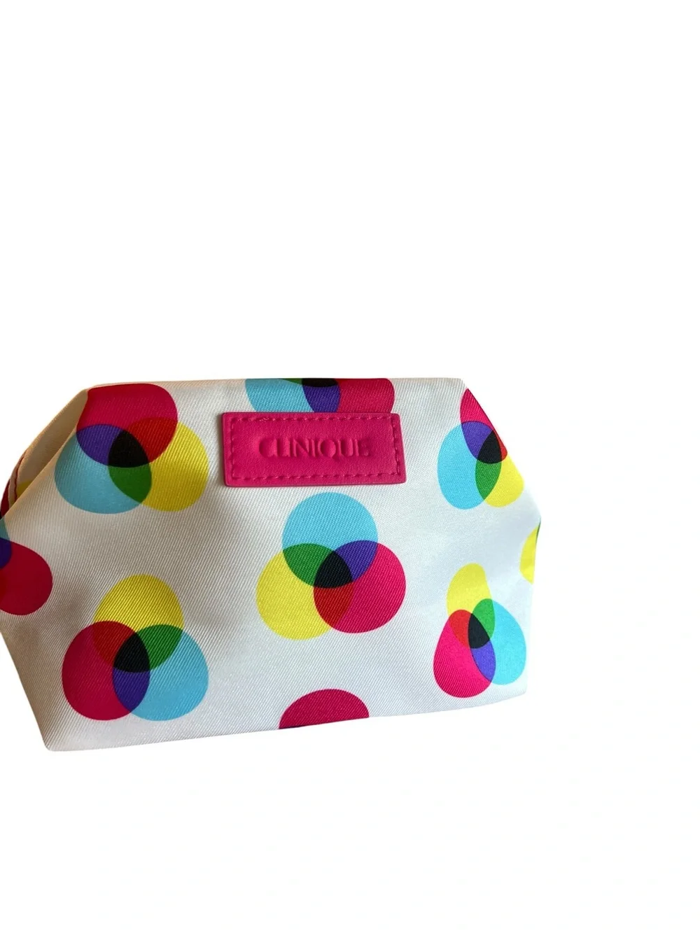 Clinique White Cosmetic Pouch with Multicolor Polka Dots and Mini Skincare Set